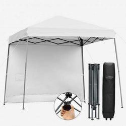 StarWood Rack Home & Garden 10 x 10 Feet Pop Up Tent Slant Leg Canopy with Detachable Side Wall-White